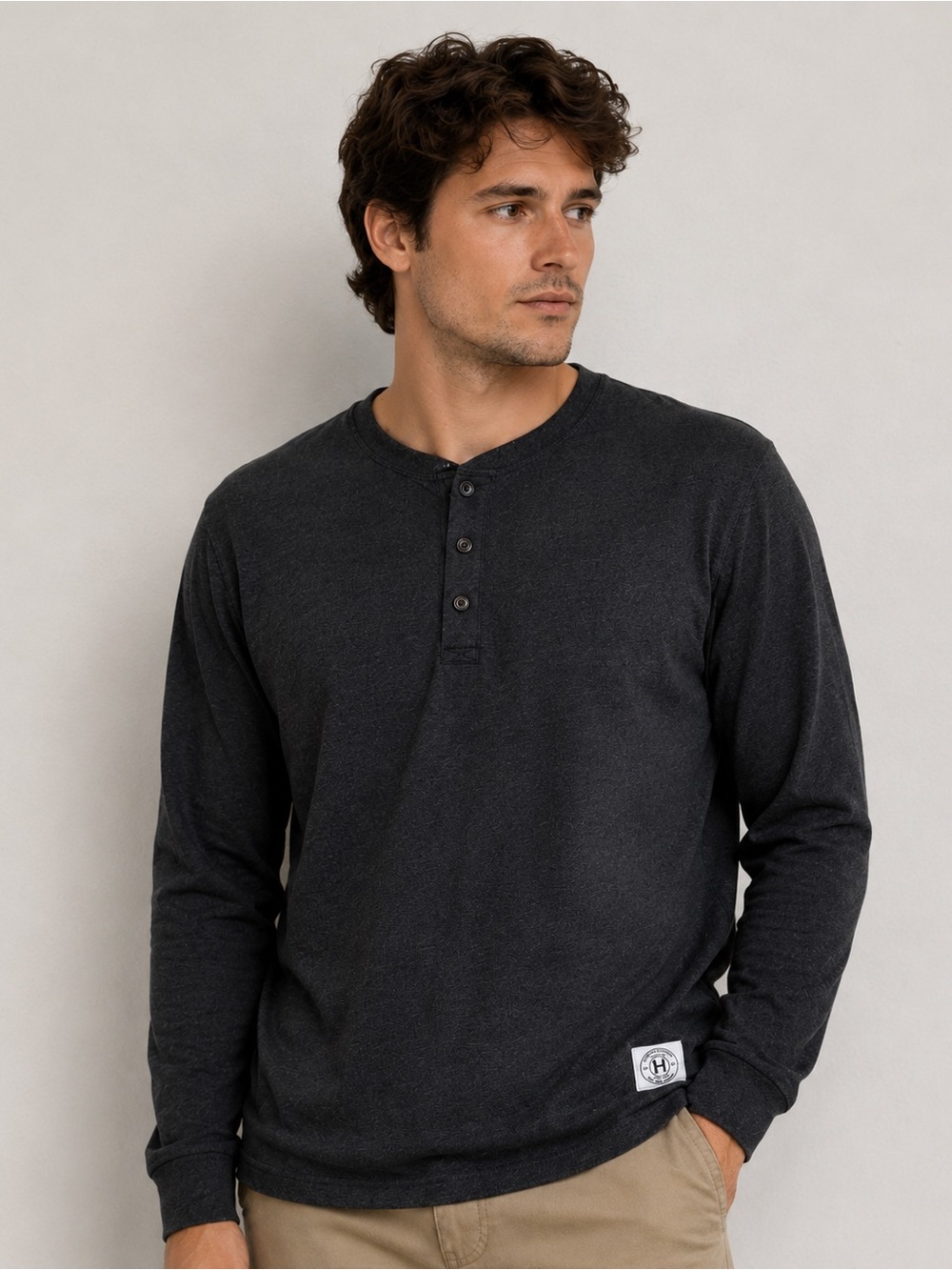 HUF Men’s XL Charcoal Gray Long Sleeve Henley 100% Cotton Streetwear